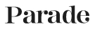 Parade magazine logo in black serif font on white background