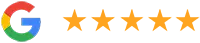 Google logo in multicolored letters followed by five golden yellow stars on a white background