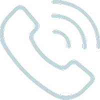 Light blue outline icon of a telephone handset with sound wave symbols indicating an active call or communication